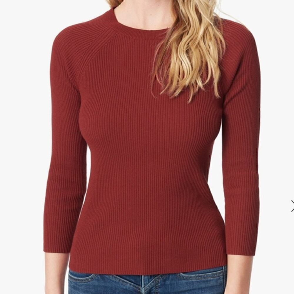 Joe's Jeans Cinnabar Sweater Crew Neck Fitted Ribbed Knit Red NWT Size XS